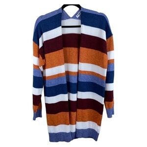 Ecowish‎ striped open front long line cardigan sweater Sz L